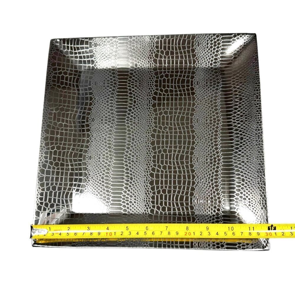 NWT GODINGER Square Silver Tray Wine Caddy Bottle Holder Snake Pattern Dining - Picture 7 of 14